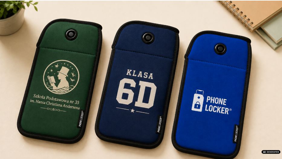 Zero telefonów na lekcji. Jak nowe przepisy ułatwiają pracę nauczycielom? 3 zamykane etui ma telefon phone locker do spersonalizowania logo szkoly