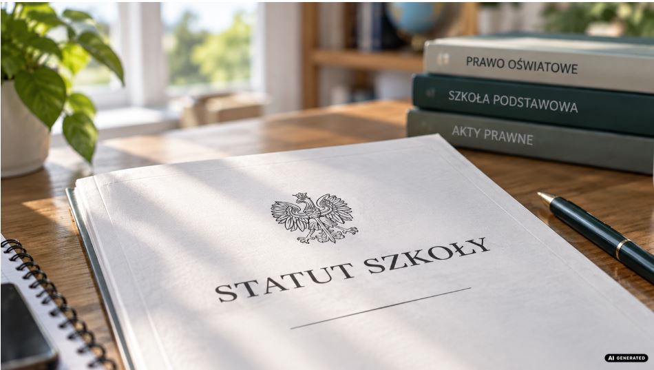Nowe przepisy o telefonach a statut szkoły. Co trzeba zmienić do końca 2026 roku? statut szkoły leżący na biurku w pokoju nauczycielskim